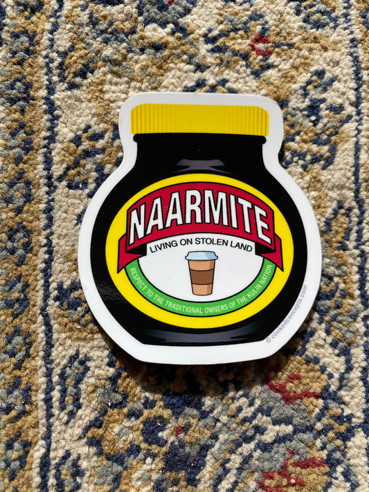 Naarmite Magnet - Cooked Concepts
Originally a sticker, our Naarmite design is now a magnet. Featuring the state emblem of Victoria (a coffee) and some hard truths (we're all living on stolen land), we love this little cheeky baby. 