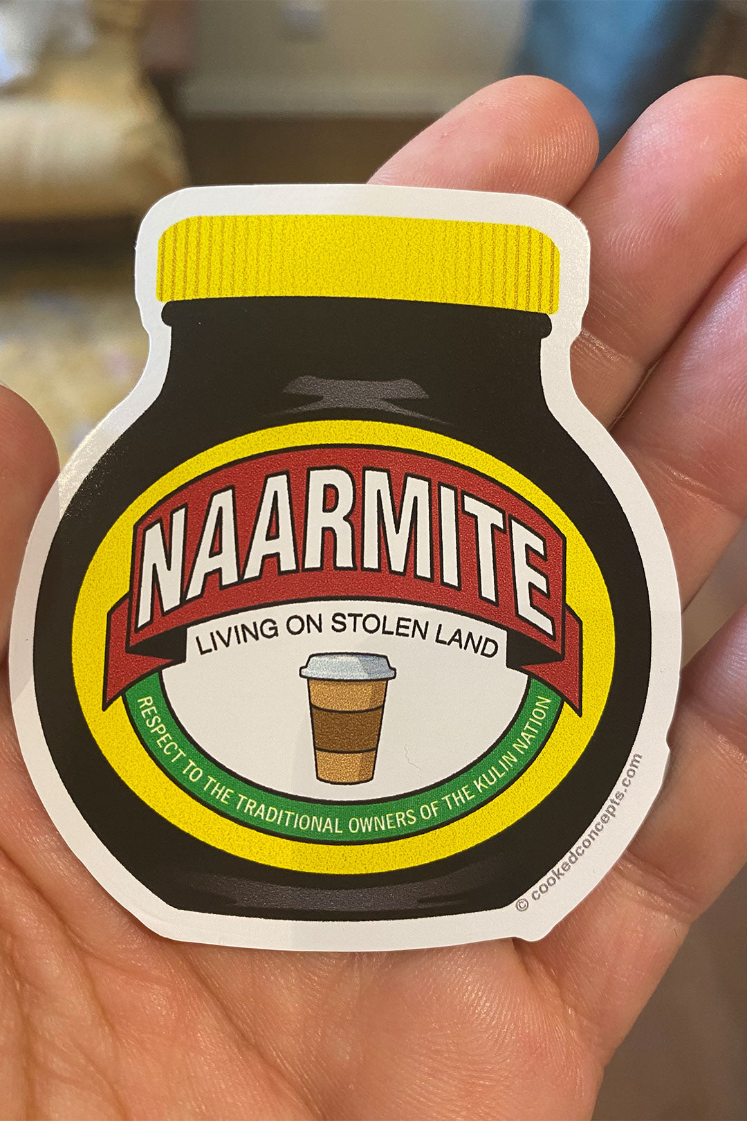 Naarmites - Cooked Concepts (Are you a Naarmite? Living on stolen Kulin land in Naarm? Sipping on a latte? This one is for you! Tshirt coming soon, but in the meantime, get into this vinyl sticker. Laptop, car, whatever. Just get it into it.)